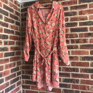 Salmon Floral Button Down Dress